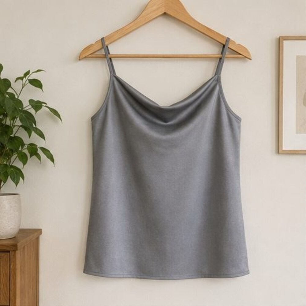 Gray Satin Cowl Neck Top